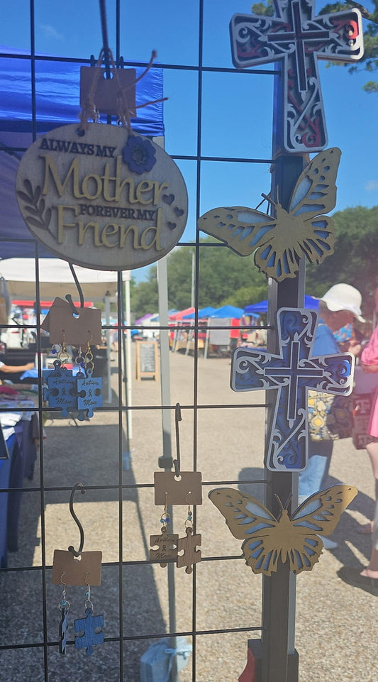 Handcrafted Carved Wooden Blue Cross Decorative