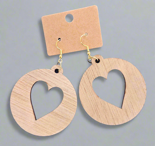 Handcrafted Wooden "Heart Shape Circle" Earrings