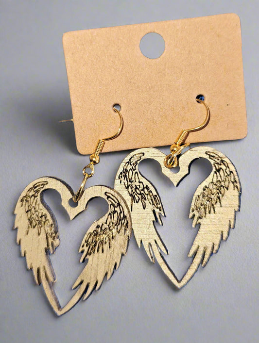 Handcrafted Wooden Wing of "Two Birds in Love Shape" Earrings