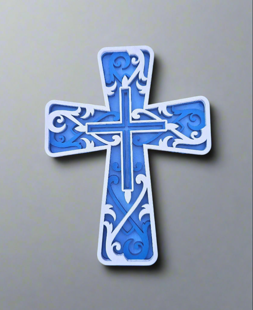 Handcrafted Carved Wooden Blue Cross Decorative